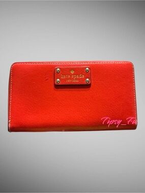 Kate Spade Wellesley Neda Zip Around Leather Continental Wallet Red Orange